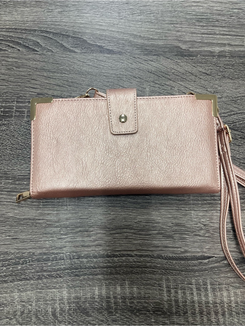 Metallic Rose Crossbody Wallet with Gold Accents